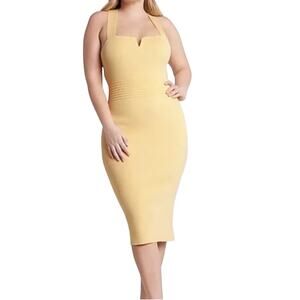 Express Yellow Ribbed Bodycon Midi Dress size XL Criss-cross Straps Knit